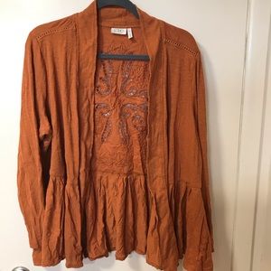 Logo burnt orange cotton cardigan with lace back
